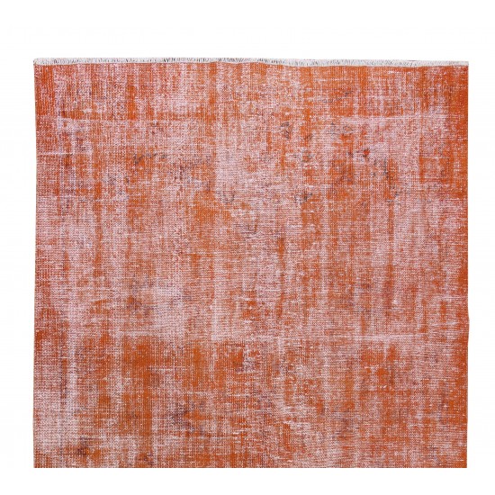 Authentic Vintage Hand Knotted Turkish Wool Area Rug Over-Dyed in Orange Authentic Vintage Hand Knotted Turkish Wool Area Rug Over-Dyed in Orange