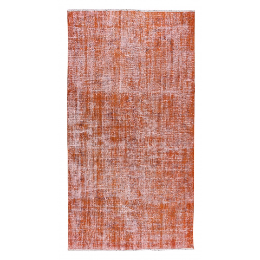 Authentic Vintage Hand Knotted Turkish Wool Area Rug Over-Dyed in Orange