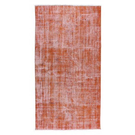 Authentic Vintage Hand Knotted Turkish Wool Area Rug Over-Dyed in Orange