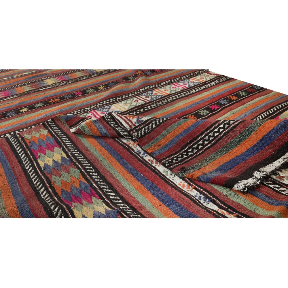 Kilim Made of Hand-spun Wool, Vintage Handmade Turkish Rug