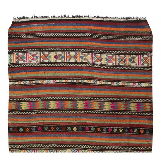Kilim Made of Hand-spun Wool, Vintage Handmade Turkish Rug