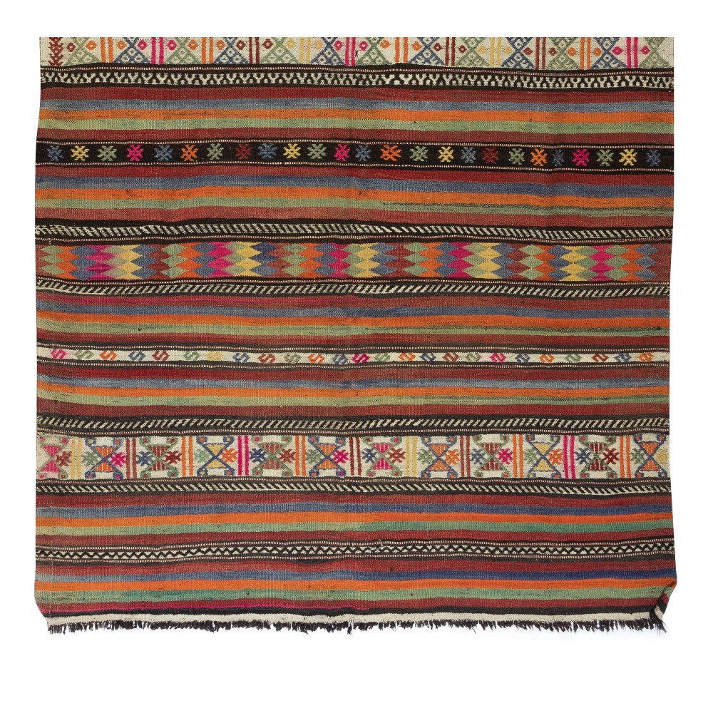 Kilim Made of Hand-spun Wool, Vintage Handmade Turkish Rug