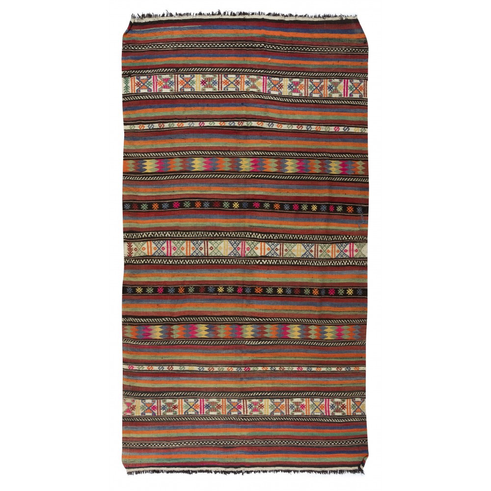 Kilim Made of Hand-spun Wool, Vintage Handmade Turkish Rug