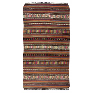 Kilim Made of Hand-spun Wool, Vintage Handmade Turkish Rug