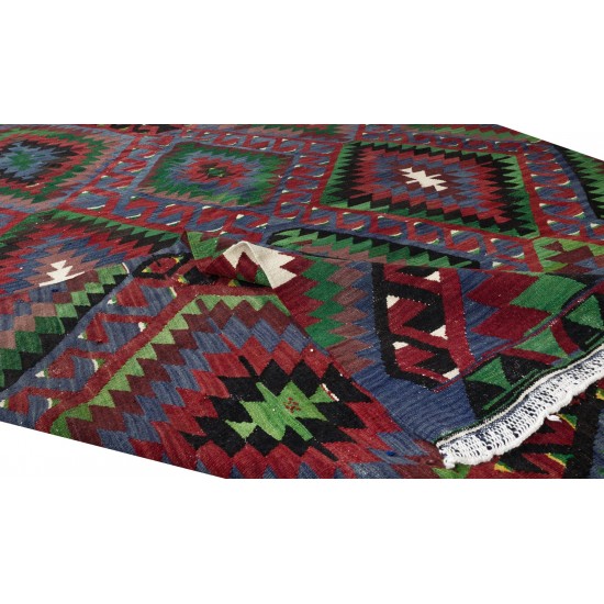 Hand-Woven Turkish Kilim with Hand-Spun Wool, Vintage Geometric Rug Hand-Woven Turkish Kilim with Hand-Spun Wool, Vintage Geometric Rug