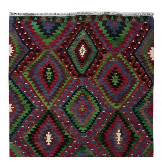 Hand-Woven Turkish Kilim with Hand-Spun Wool, Vintage Geometric Rug