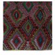 Hand-Woven Turkish Kilim with Hand-Spun Wool, Vintage Geometric Rug