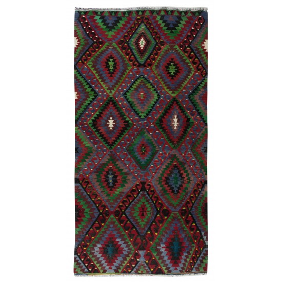 Hand-Woven Turkish Kilim with Hand-Spun Wool, Vintage Geometric Rug