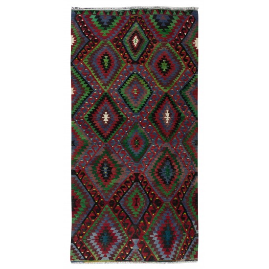 Hand-Woven Turkish Kilim with Hand-Spun Wool, Vintage Geometric Rug Hand-Woven Turkish Kilim with Hand-Spun Wool, Vintage Geometric Rug