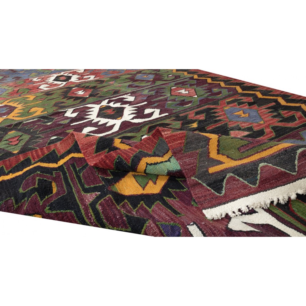 Multicolor Hand-Woven Vintage Turkish Kilim Rug