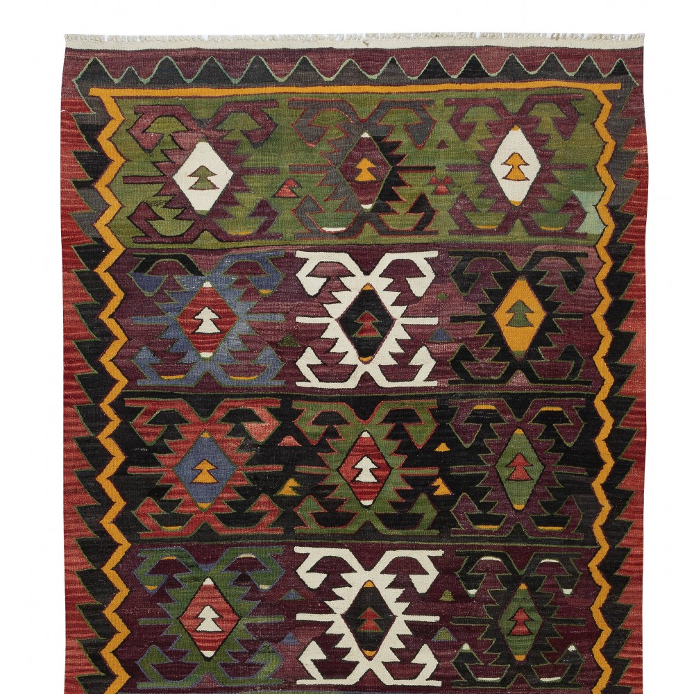 Multicolor Hand-Woven Vintage Turkish Kilim Rug
