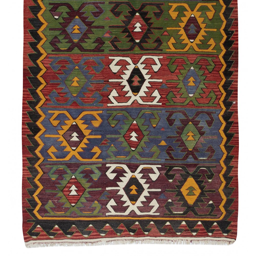 Multicolor Hand-Woven Vintage Turkish Kilim Rug
