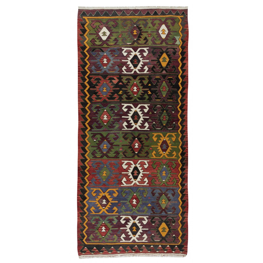 Multicolor Hand-Woven Vintage Turkish Kilim Rug