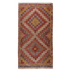 One-of-a-Kind Geometric Vintage Anatolian Jijim Kilim Rug, Hand-Woven Carpet Made of Wool