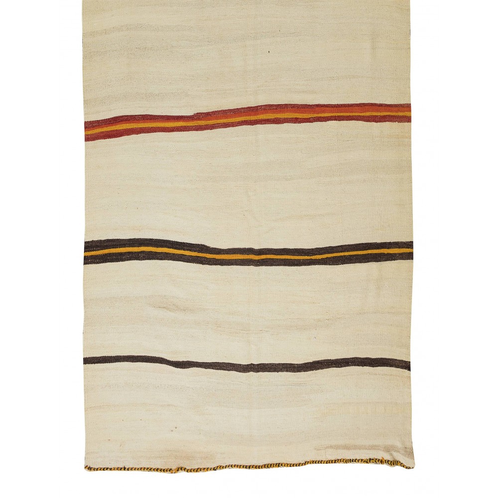 Vintage Turkish Runner Kilim Made of Natural Wool, Flat-Weave Carpet