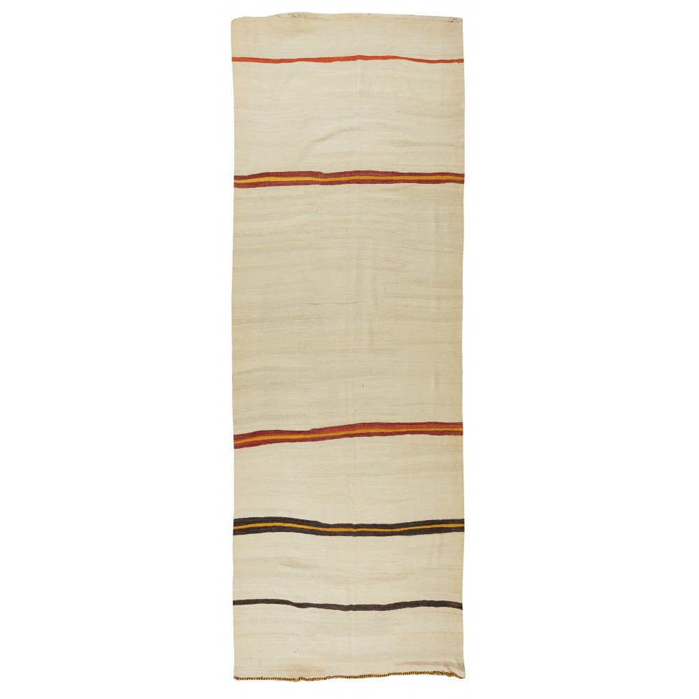 Vintage Turkish Runner Kilim Made of Natural Wool, Flat-Weave Carpet