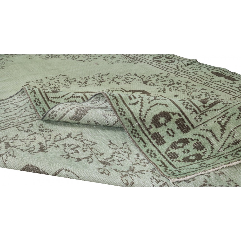 Vintage Hand Knotted Turkish Rug Over-Dyed in Light Green for Contemporary Home & Office