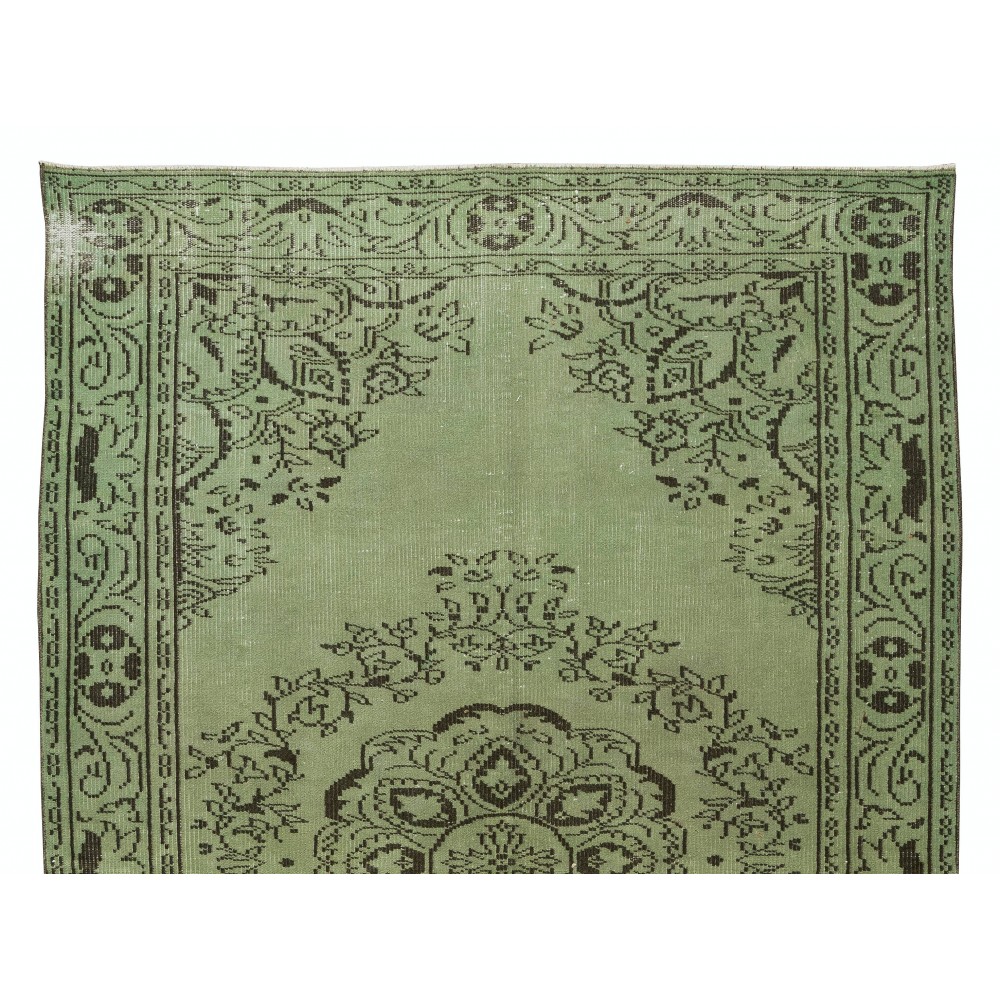 Vintage Hand Knotted Turkish Rug Over-Dyed in Light Green for Contemporary Home & Office