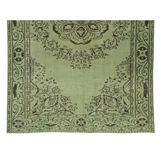 Vintage Hand Knotted Turkish Rug Over-Dyed in Light Green for Contemporary Home & Office