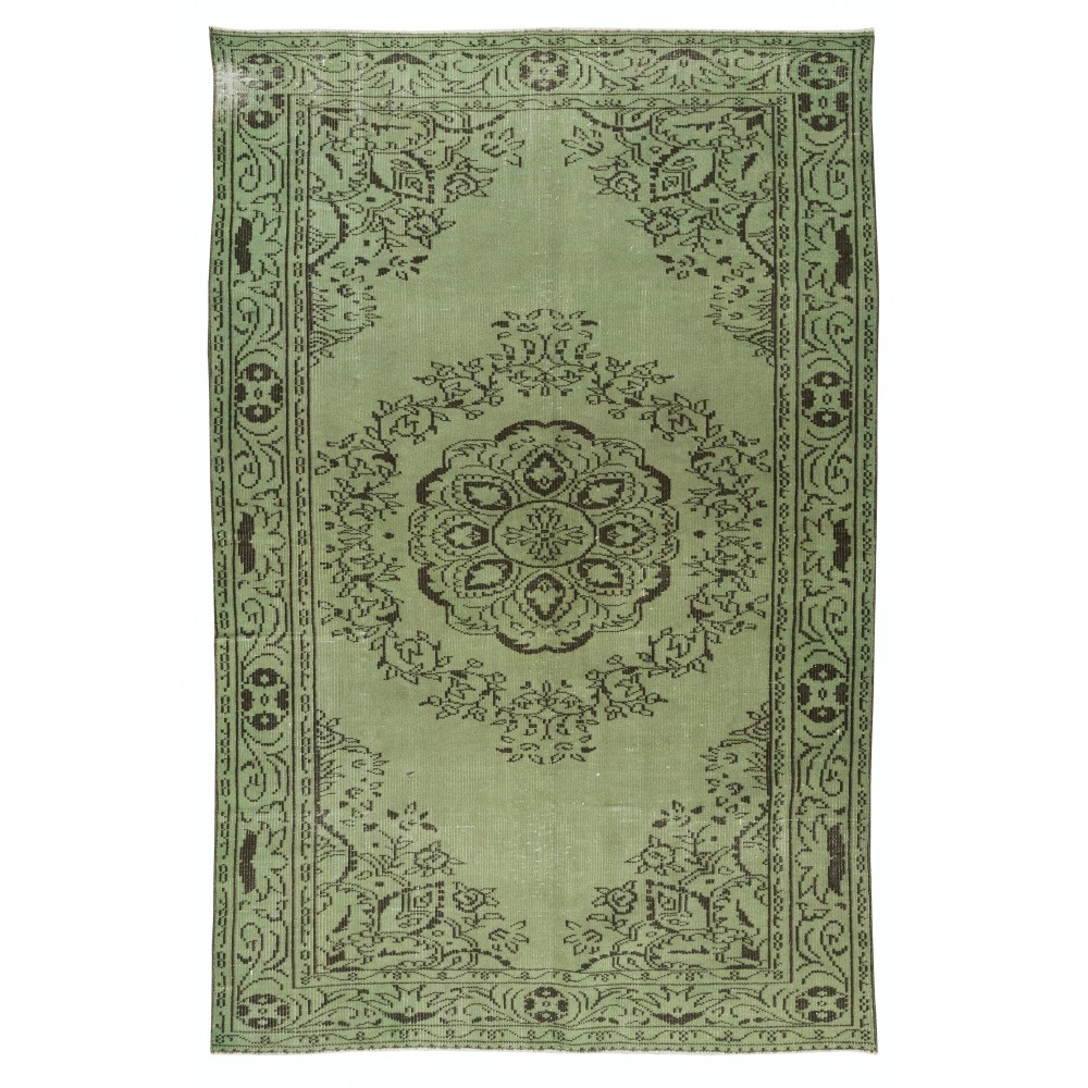 Vintage Hand Knotted Turkish Rug Over-Dyed in Light Green for Contemporary Home & Office