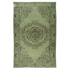 Vintage Hand Knotted Turkish Rug Over-Dyed in Light Green for Contemporary Home & Office