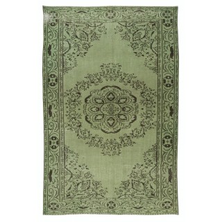 Vintage Hand Knotted Turkish Rug Over-Dyed in Light Green for Contemporary Home & Office