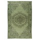 Vintage Hand Knotted Turkish Rug Over-Dyed in Light Green for Contemporary Home & Office