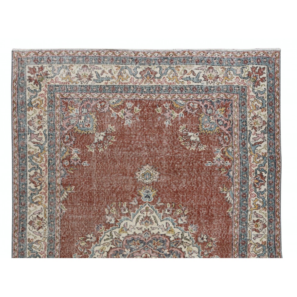 Traditional Vintage Hand Knotted Anatolian Wool Area Rug with Medallion Design