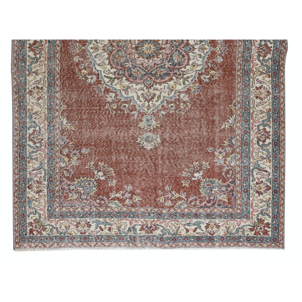 Traditional Vintage Hand Knotted Anatolian Wool Area Rug with Medallion Design
