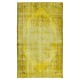 Room Size Authentic Vintage Hand Knotted Turkish Wool Area Rug Over-Dyed in Yellow