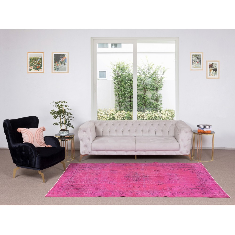 Art Deco Chinese Design Handmade Rug Over-Dyed in Pink