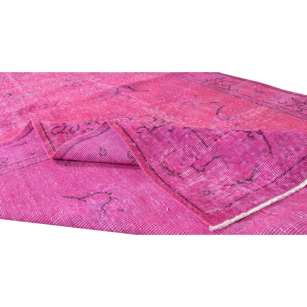 Art Deco Chinese Design Handmade Rug Over-Dyed in Pink