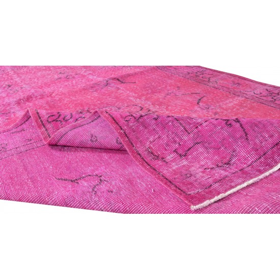 Art Deco Chinese Design Handmade Mid-Century Rug Over-Dyed in Pink