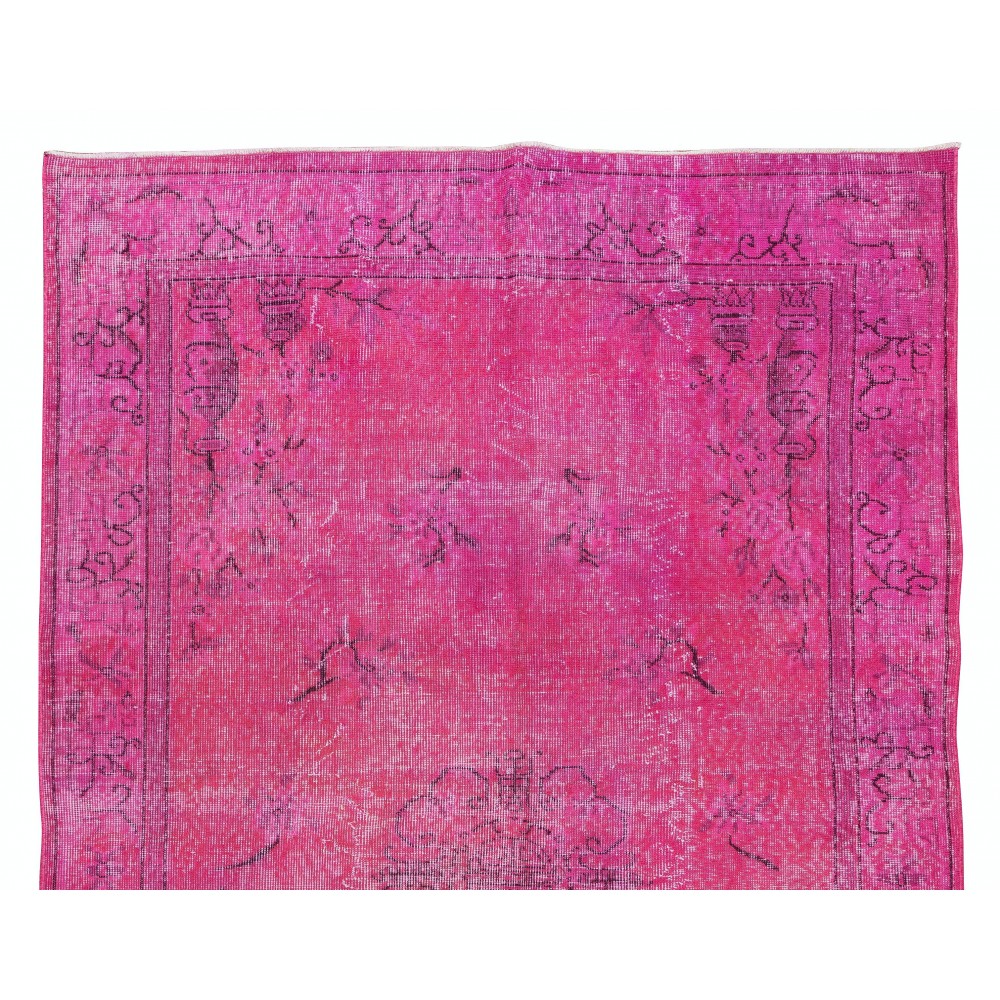 Art Deco Chinese Design Handmade Rug Over-Dyed in Pink