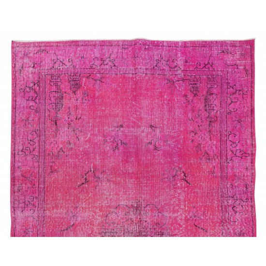 Art Deco Chinese Design Handmade Mid-Century Rug Over-Dyed in Pink