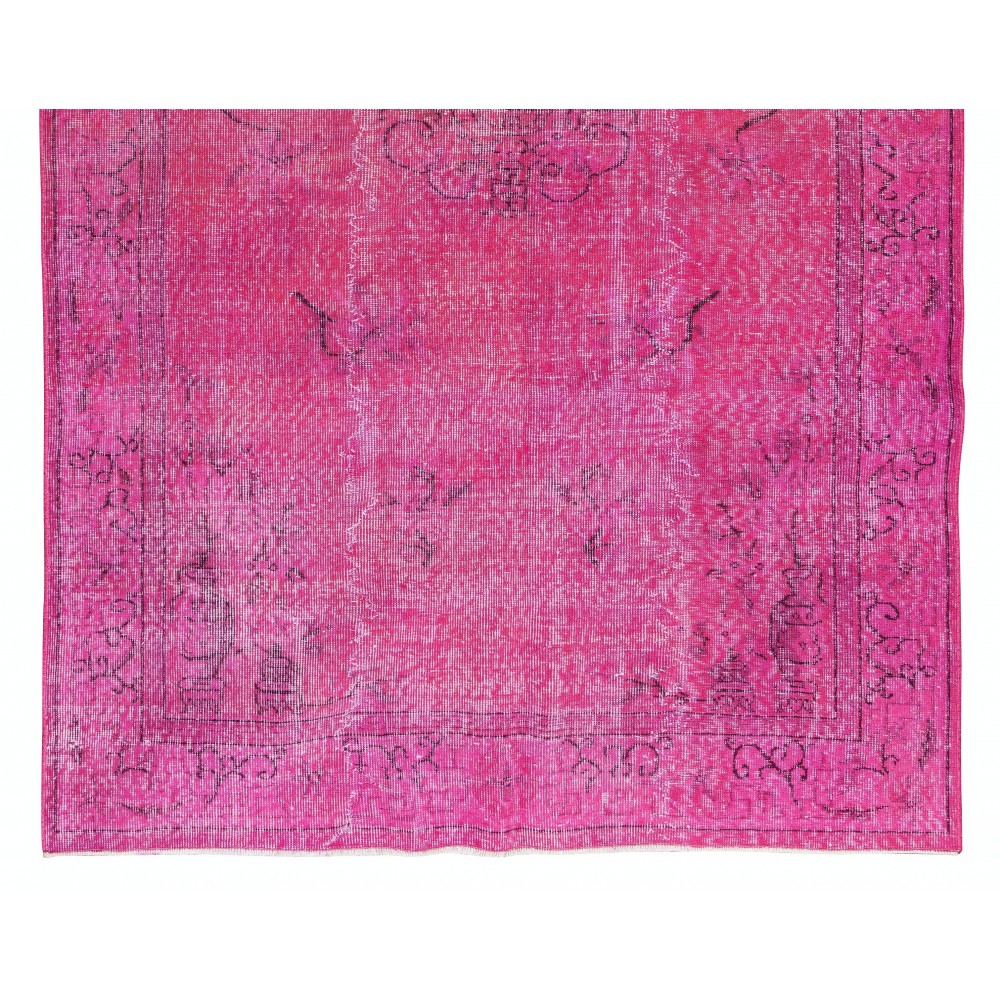 Art Deco Chinese Design Handmade Rug Over-Dyed in Pink