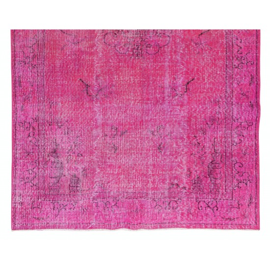 Art Deco Chinese Design Handmade Mid-Century Rug Over-Dyed in Pink