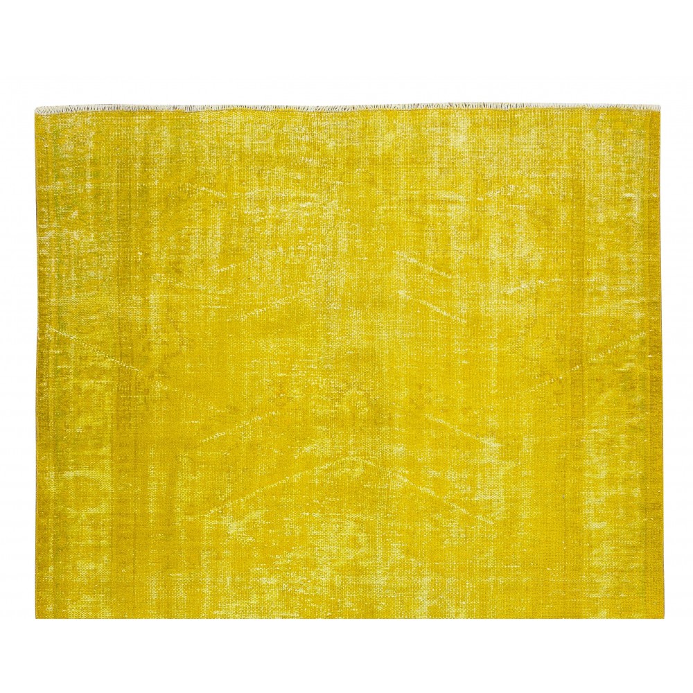 Room Size Authentic Vintage Hand Knotted Turkish Wool Area Rug Over-Dyed in Yellow