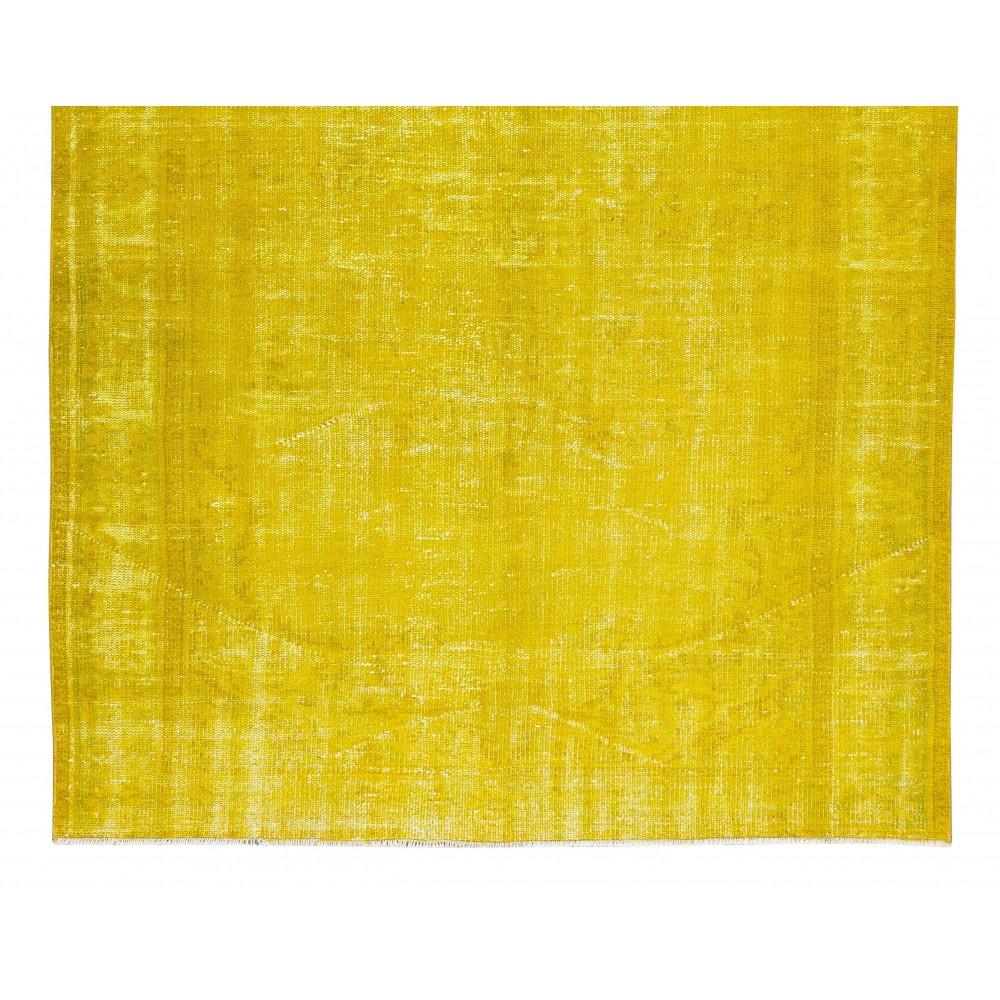 Room Size Authentic Vintage Hand Knotted Turkish Wool Area Rug Over-Dyed in Yellow