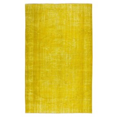 Room Size Authentic Vintage Hand Knotted Turkish Wool Area Rug Over-Dyed in Yellow