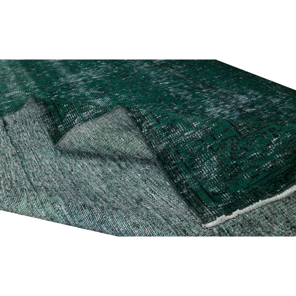 Authentic Vintage Hand Knotted Turkish Rug Over-Dyed in Green for Contemporary Home & Office