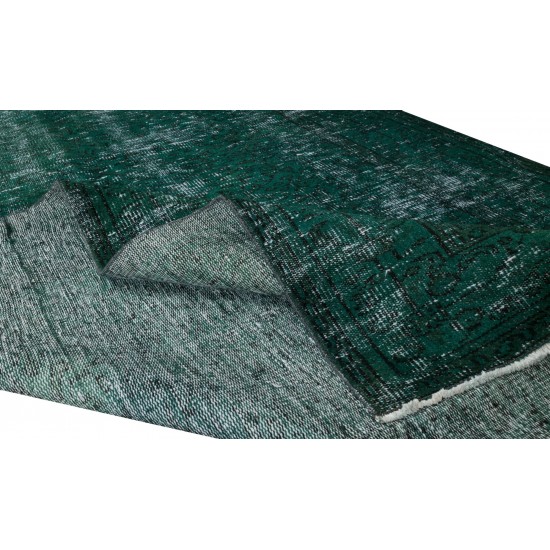 Authentic Vintage Hand Knotted Turkish Rug Over-Dyed in Green for Contemporary Home & Office