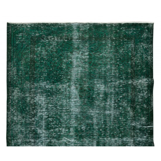 Authentic Vintage Hand Knotted Turkish Rug Over-Dyed in Green for Contemporary Home & Office