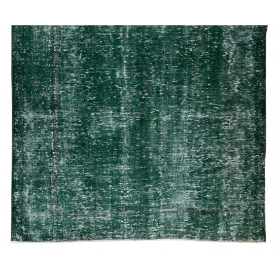 Authentic Vintage Hand Knotted Turkish Rug Over-Dyed in Green for Contemporary Home & Office
