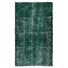 Authentic Vintage Hand Knotted Turkish Rug Over-Dyed in Green for Contemporary Home & Office