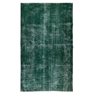 Authentic Vintage Hand Knotted Turkish Rug Over-Dyed in Green for Contemporary Home & Office