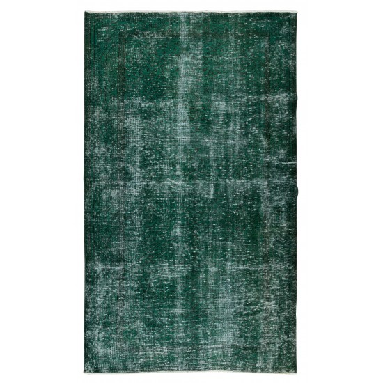 Authentic Vintage Hand Knotted Turkish Rug Over-Dyed in Green for Contemporary Home & Office Authentic Vintage Hand Knotted Turkish Rug Over-Dyed in Green for Contemporary Home & Office
