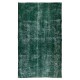 Authentic Vintage Hand Knotted Turkish Rug Over-Dyed in Green for Contemporary Home & Office