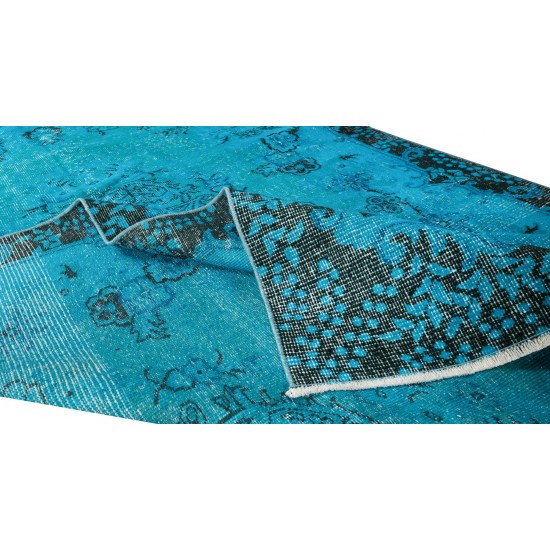 Contemporary Hand-Knotted Area Rug. Vintage Turkish Wool Carpet Over-Dyed in Teal Color Contemporary Hand-Knotted Area Rug. Vintage Turkish Wool Carpet Over-Dyed in Teal Color