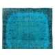 Contemporary Hand-Knotted Area Rug. Vintage Turkish Wool Carpet Over-Dyed in Teal Color